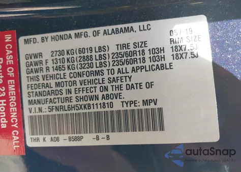 2019 Honda Odyssey Ex from USA, damaged, VIN 5FNRL6H5XKB111810